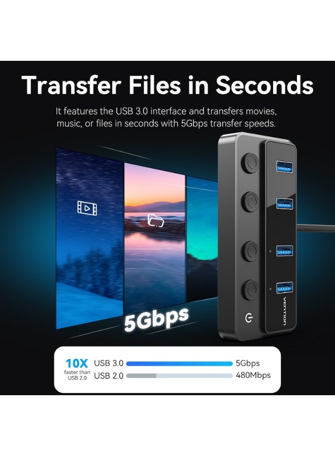 VENTION USB 3.0 to USB 3.0 x4+USB C Hub With Individual Power Switches 1M Black Model# CHWBF - Image 4