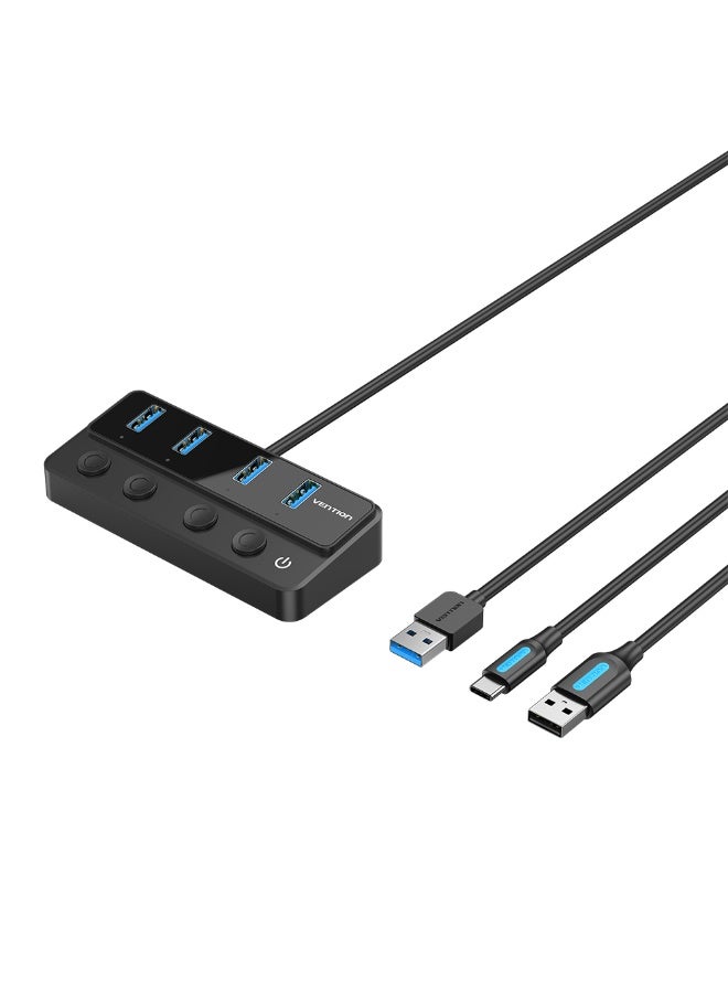 VENTION USB 3.0 to USB 3.0 x4+USB C Hub With Individual Power Switches 1M Black Model# CHWBF - Image 1