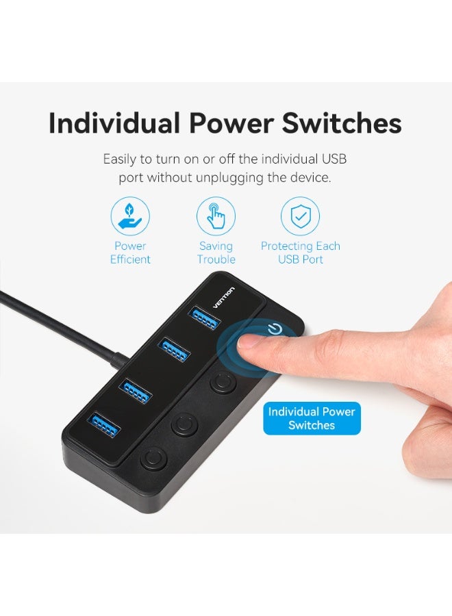 VENTION USB 3.0 to USB 3.0 x4+USB C Hub With Individual Power Switches 1M Black Model# CHWBF - Image 3