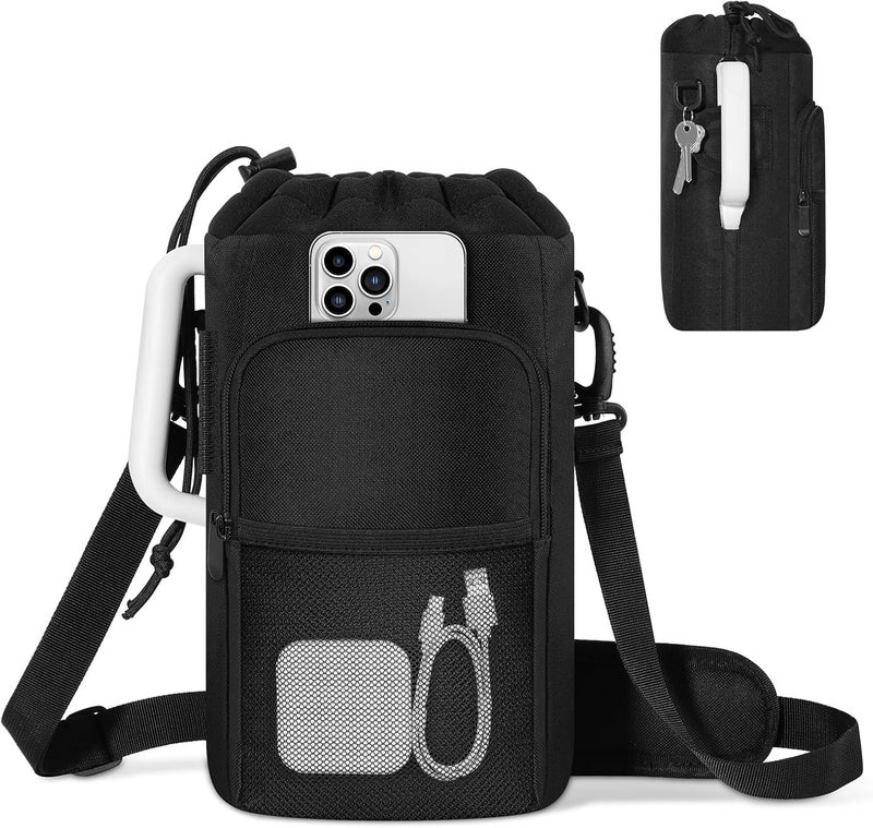 MoKo MoKo Water Bottle Holder with Strap Compatible with Stanley Yeti Tumbler 324064 oz for Walking Hiking Outdoors Black  - Image 1