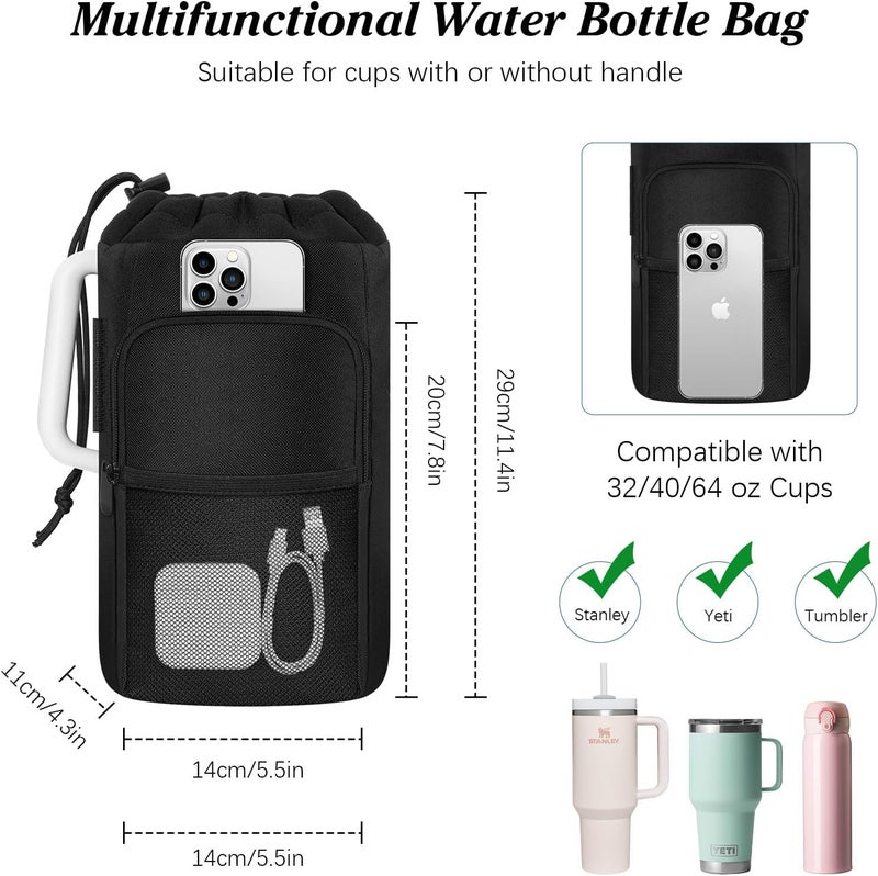 MoKo MoKo Water Bottle Holder with Strap Compatible with Stanley Yeti Tumbler 324064 oz for Walking Hiking Outdoors Black  - Image 2