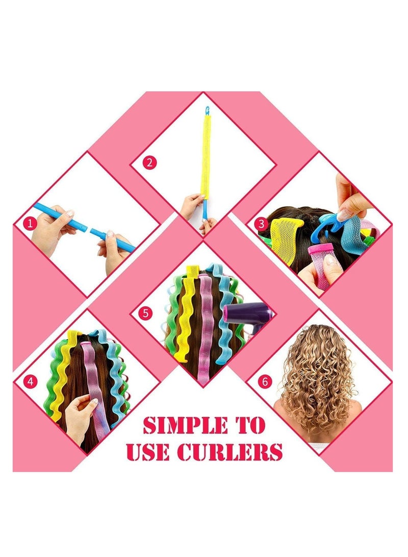 Wave Curl Formers, Heatless Hair Curler for Medium to Long Hair, Hair Style Tools Set with Styling Hooks, for Women and Girls Heatless Spiral Curlers Hair Rollers Wave Styles - Image 4
