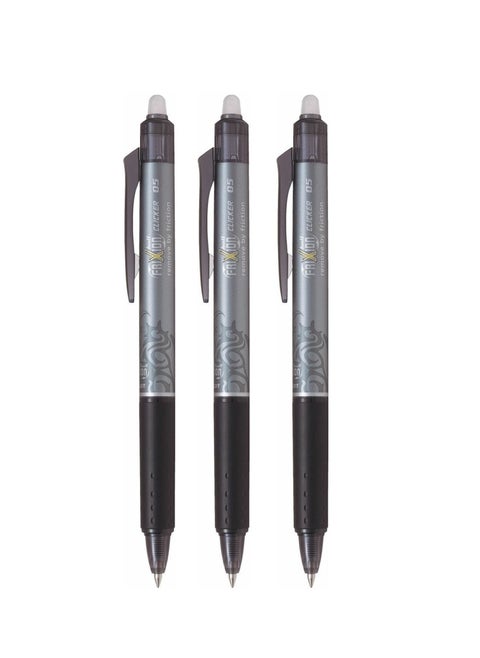 3-Piece Frixion Clicker Erasable Ball Pen 0.5mm Tip Black Ink