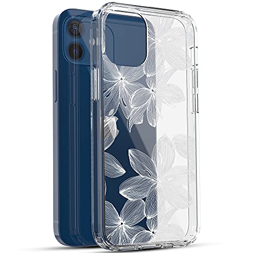 RANZ Compatible with iPhone 12 Case, iPhone 12 Pro Case, Anti-Scratch Shockproof Series Clear Acrylic + TPU Bumper Protective Case for iPhone 12 / iPhone 12 Pro (6.1 inch) - White Flower - Image 3