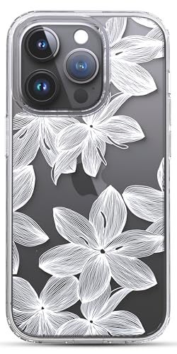 RANZ Compatible with iPhone 12 Case, iPhone 12 Pro Case, Anti-Scratch Shockproof Series Clear Acrylic + TPU Bumper Protective Case for iPhone 12 / iPhone 12 Pro (6.1 inch) - White Flower - Image 1