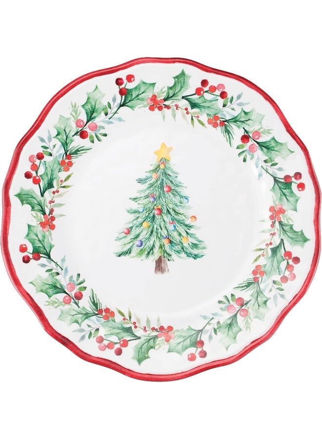 UP طقم أدوات مائدة ميلامين مكون من 16 قطعة بتصميم شجرة عيد الميلاد للخارج، طقم أطباق وأوعية، زينة عيد الميلاد لخدمة 4 أشخاص باللون الأحمر - Image 4