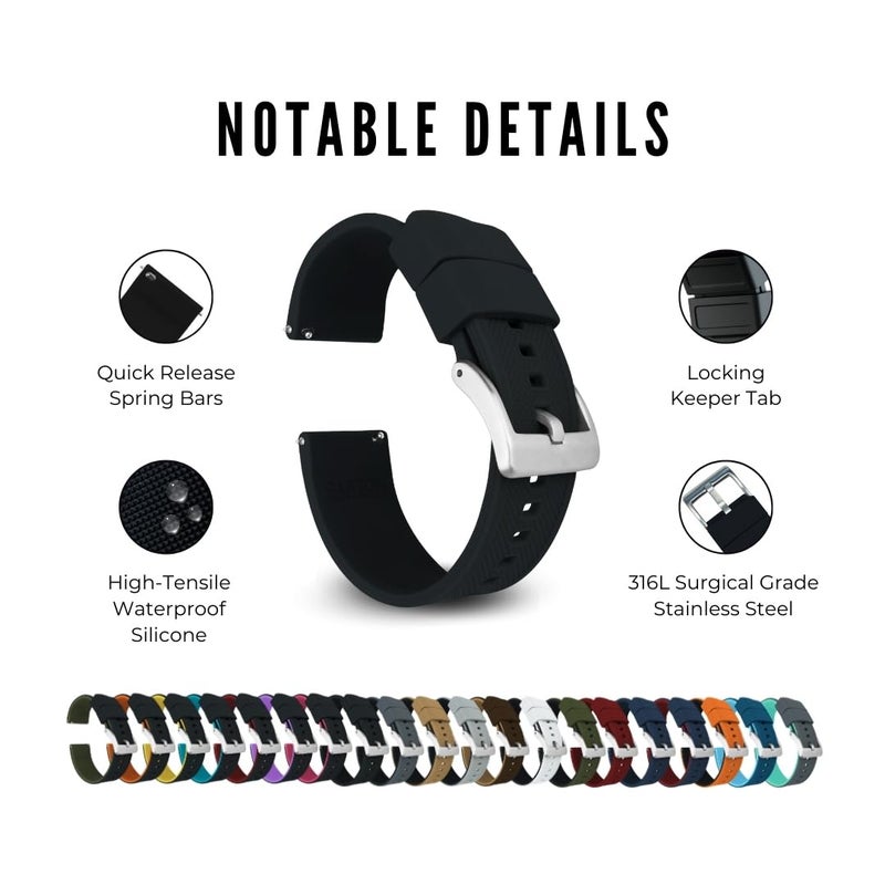 Barton Watch Bands أشرطة ساعة بارتون باندز للإفراج السريع من السيليكون النخبة، أسود، 19 مم - Image 4