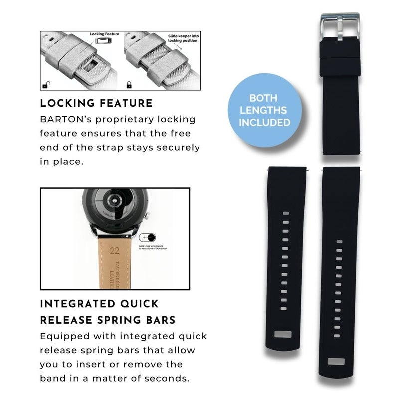 Barton Watch Bands أشرطة ساعة بارتون باندز للإفراج السريع من السيليكون النخبة، أسود، 19 مم - Image 5