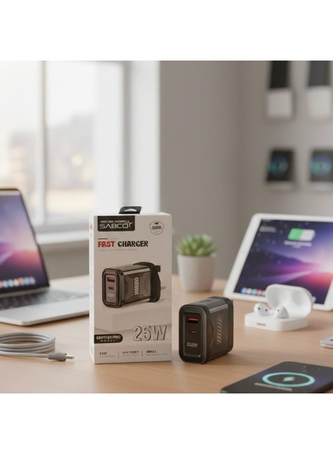 شاحن سريع ثنائي المنافذ بقدرة 25 واط | محول طاقة USB-C و USB-A - Image 1