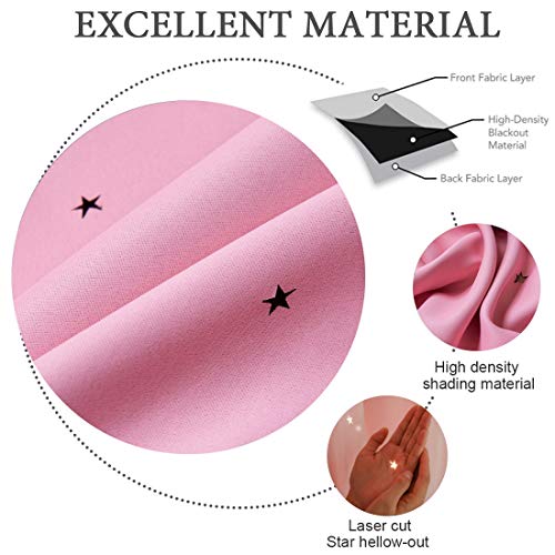 UNISTAR 2 Panels Stars Blackout Curtains for Bedroom Girls Kids Baby Window Decoration Double Layer Star Cut Out Aesthetic Living Room Decor Wall Home Curtain,W52 x L95 Inches,Pink - Image 5