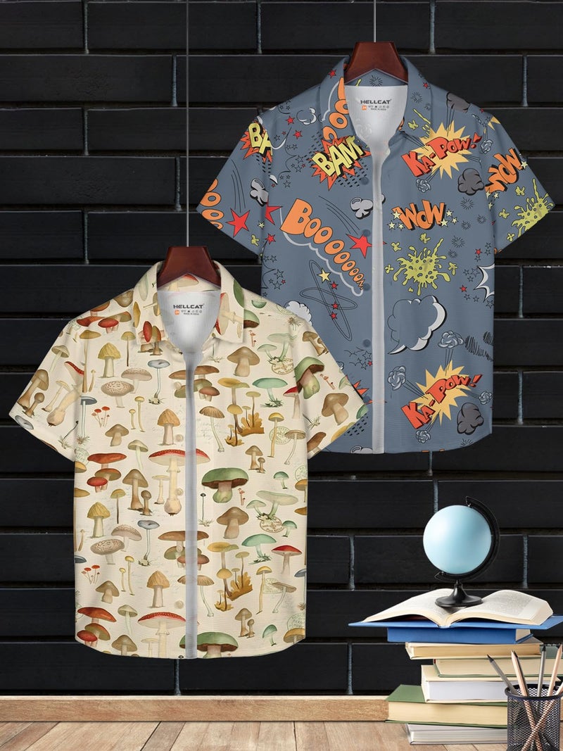 HELLCAT Beige, Grey Trendy Regular Fit Printed Causal Shirt for Boys - Pack of 2_Beige/Grey_3-4 Years - Image 2
