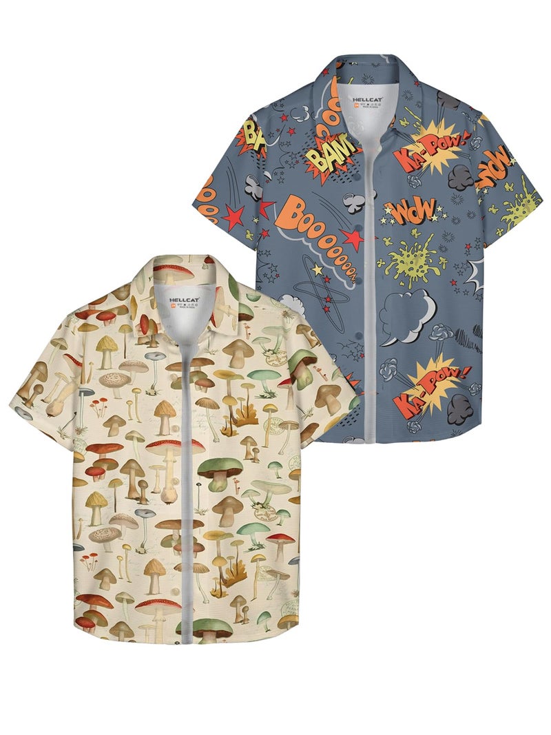 HELLCAT Beige, Grey Trendy Regular Fit Printed Causal Shirt for Boys - Pack of 2_Beige/Grey_3-4 Years - Image 1