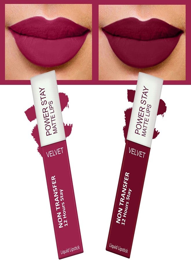 FORFOR® Power Stay Long Last Matte Lipstick Combo of 2 - Waterproof (12 hrs stay) (Pink Blush , Bridal Maroon, Pack of 2) - Image 1