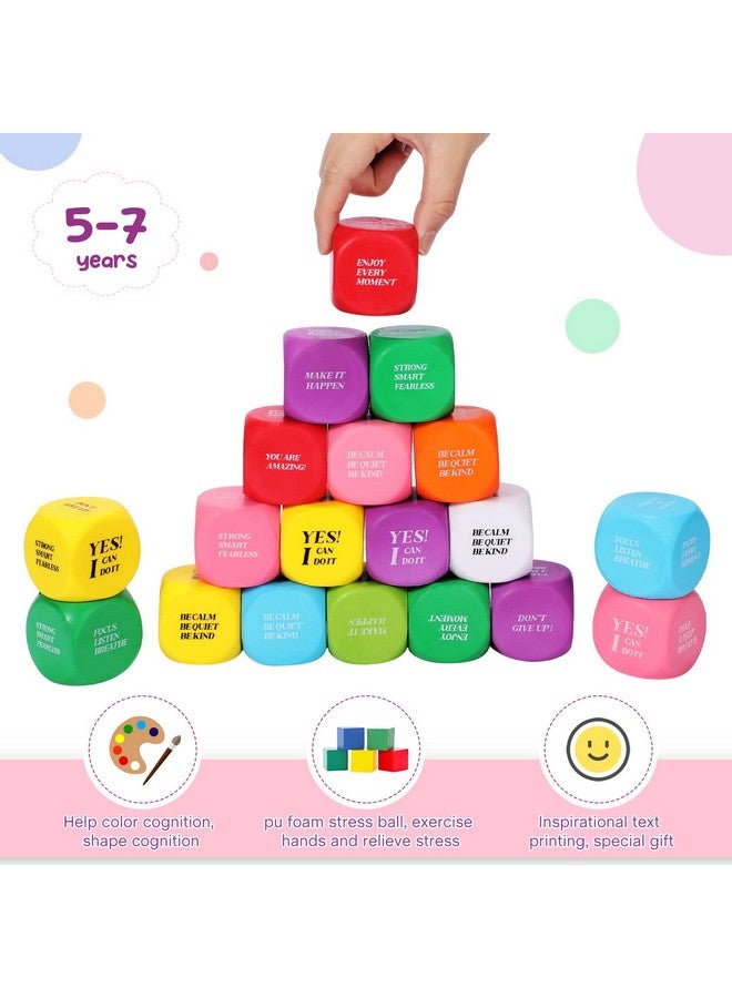 جيريفي 40 قطعة من مكعبات الرغوة التحفيزية كرة الإجهاد مع اقتباسات مربعة مشجعة على كرات الإجهاد النرد على شكل رغوة لتخفيف التوتر ألعاب للأطفال والكبار واللوازم المدرسية في الفصول الدراسية - Image 3