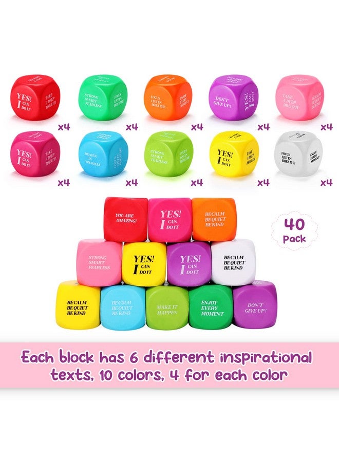 جيريفي 40 قطعة من مكعبات الرغوة التحفيزية كرة الإجهاد مع اقتباسات مربعة مشجعة على كرات الإجهاد النرد على شكل رغوة لتخفيف التوتر ألعاب للأطفال والكبار واللوازم المدرسية في الفصول الدراسية - Image 2