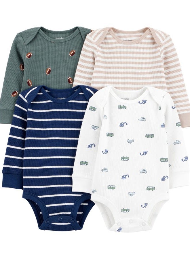Simple Joys by Carter's Baby-Boy's 4-Pack Long-Sleeve Bodysuit, Brown Football, 0-3 Months - Image 1