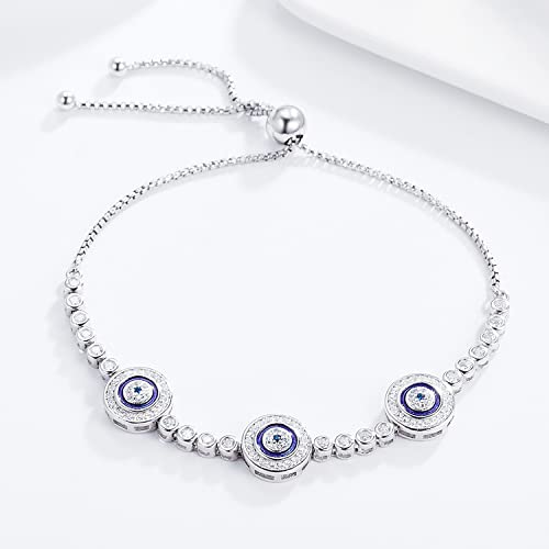 WOSTU Women Evil Eye Protection Bracelets 925 Sterling Silver White Gold Plated Adjustable Cubic Zirconia Bracelets - Image 5
