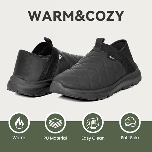 OOW Slippers for Men with Memory Foam House Shoes Lightweight Plush Slip on Garden Loafer Slippers Indoor Outdoor Black Size 10 - Image 4