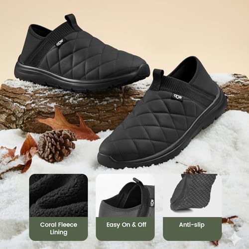 OOW Slippers for Men with Memory Foam House Shoes Lightweight Plush Slip on Garden Loafer Slippers Indoor Outdoor Black Size 10 - Image 5