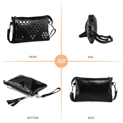 LaRechor Studded Small Crossbody Bag for Women Fringe Gothic Purse Black Wristlet Clutch - Image 3