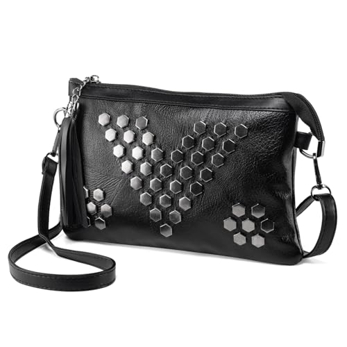 LaRechor Studded Small Crossbody Bag for Women Fringe Gothic Purse Black Wristlet Clutch - Image 1