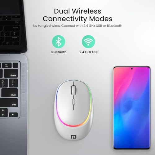 Portronics Toad IV Bluetooth Mouse with 2.4 GHz Wireless (Dual Connectivity), Rechargeable, Connect up to 3 Devices, RGB Lights, Adjustable Optical DPI, for Laptop, PC, Tablet, Smartphone (White) - Image 2