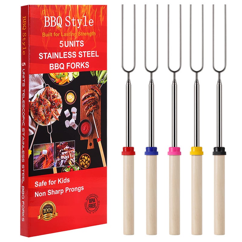 Marshmallow Roasting Sticks Telescoping Smores Sticks for Open Fire Pit 32 Inch Long Marshmallow Toasting Barbecue Forks Smores Skewers for Campfire Camping Hotdog Hot Dog Bonfire Grill 5 Pack