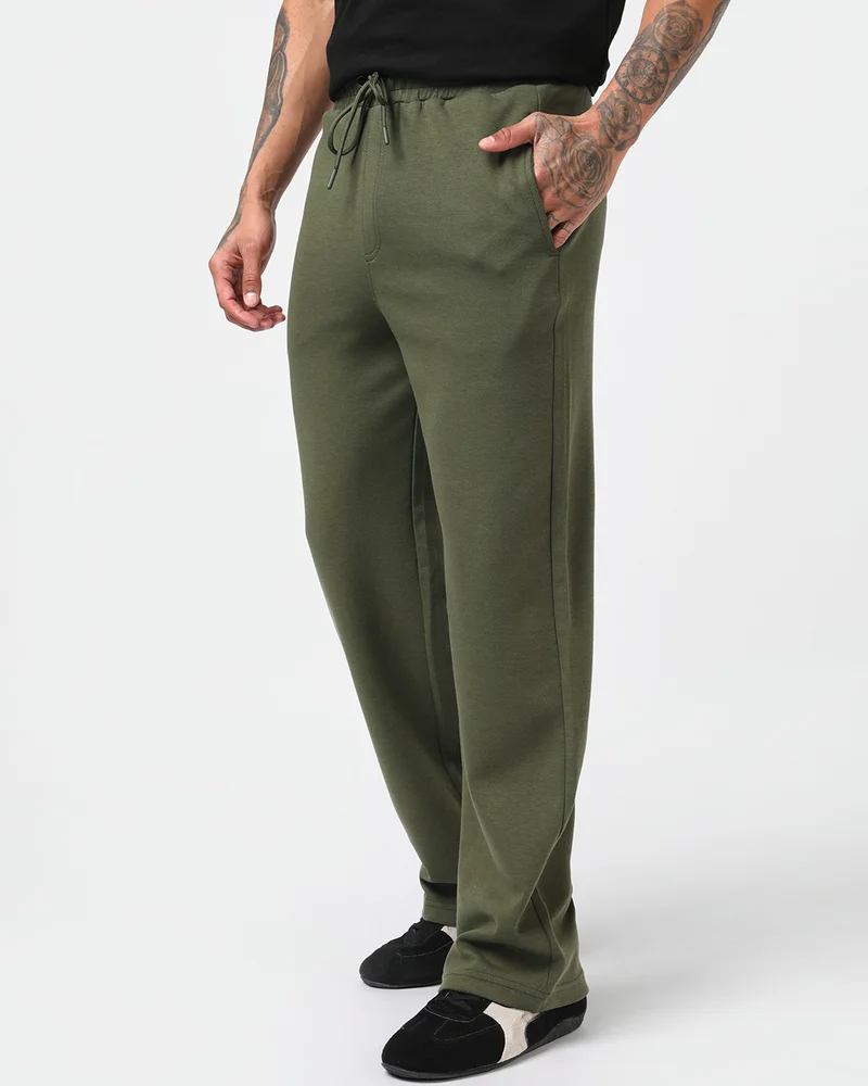 بيواكوف Men's Winter Moss Green Straight Fit Track Pants