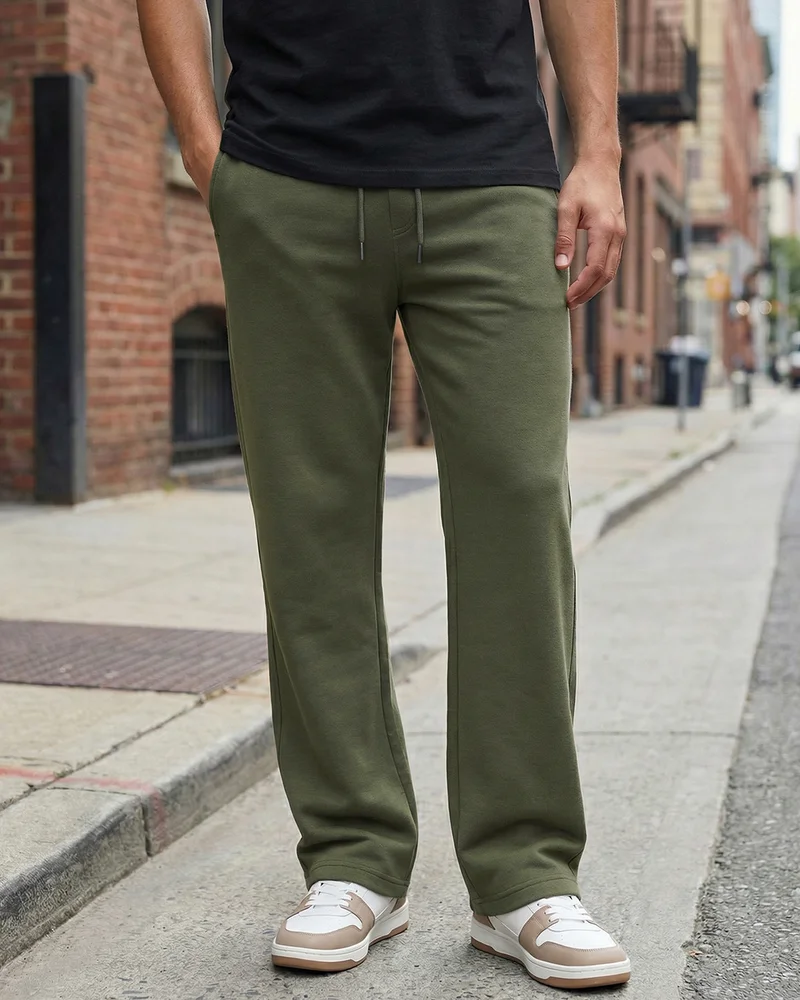 بيواكوف Men's Winter Moss Green Straight Fit Track Pants