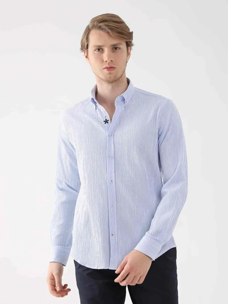 دوفي Light Blue Men's Slim Fit Button-Up Collar Long Sleeve Shirt