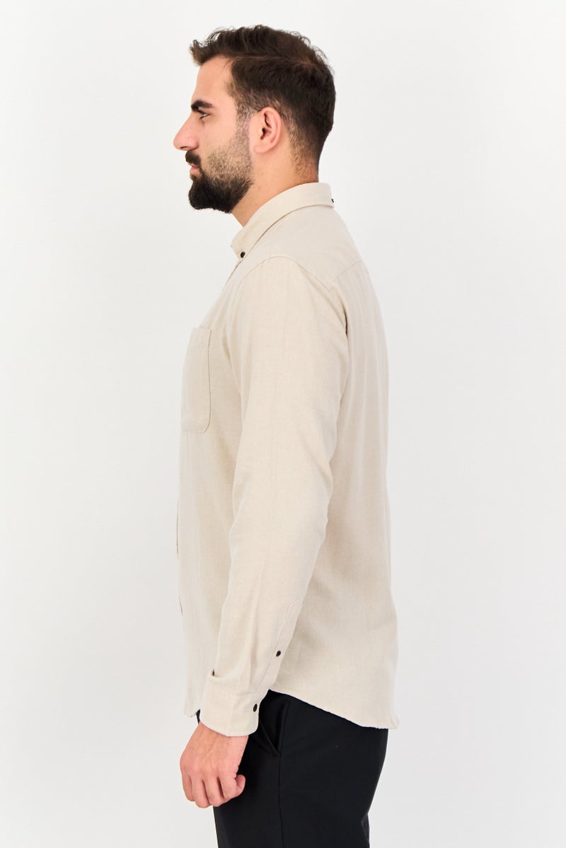 JACK & JONES Men Regular Fit Plain Long Sleeves Casual Shirt, Beige - Image 2