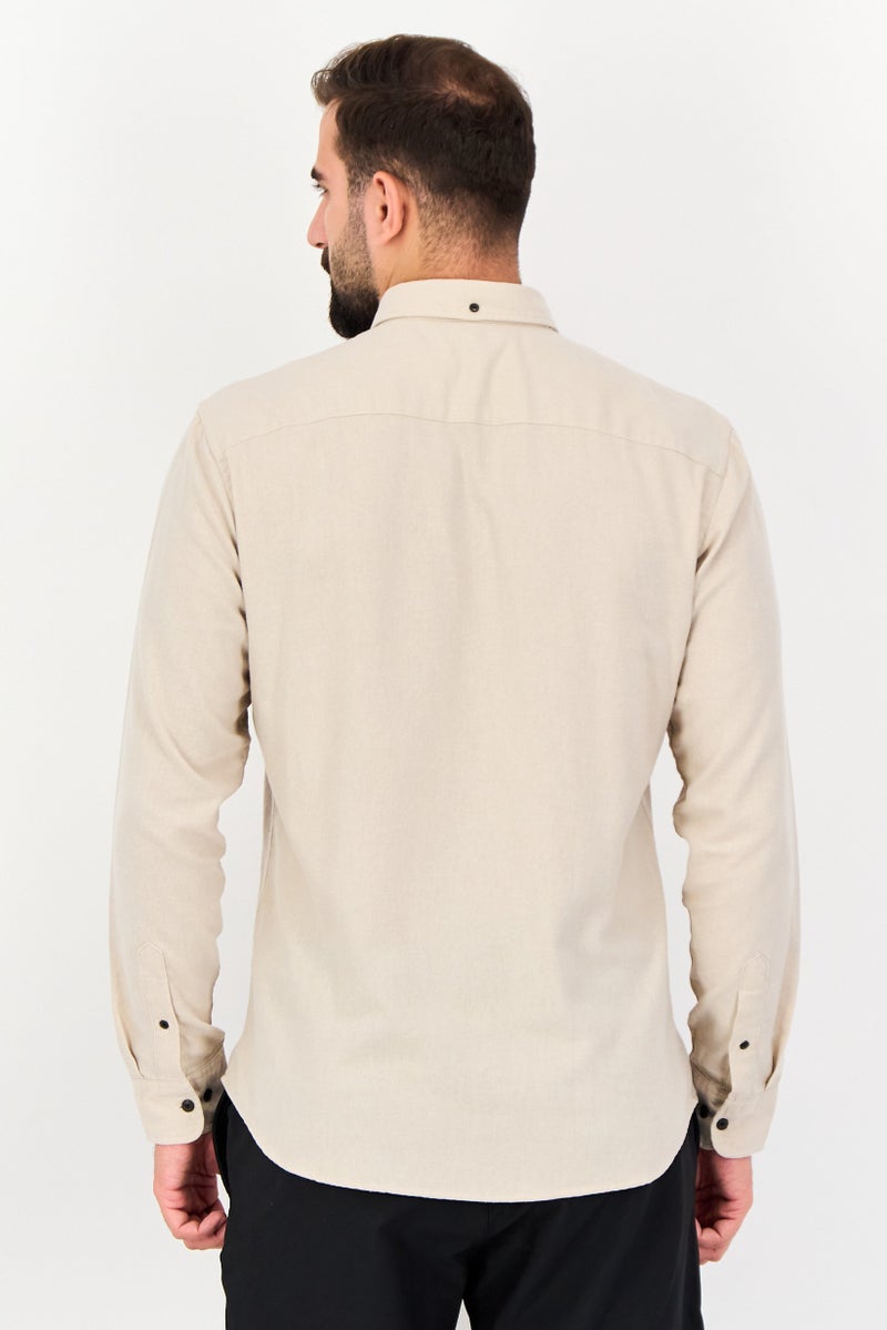 JACK & JONES Men Regular Fit Plain Long Sleeves Casual Shirt, Beige - Image 3