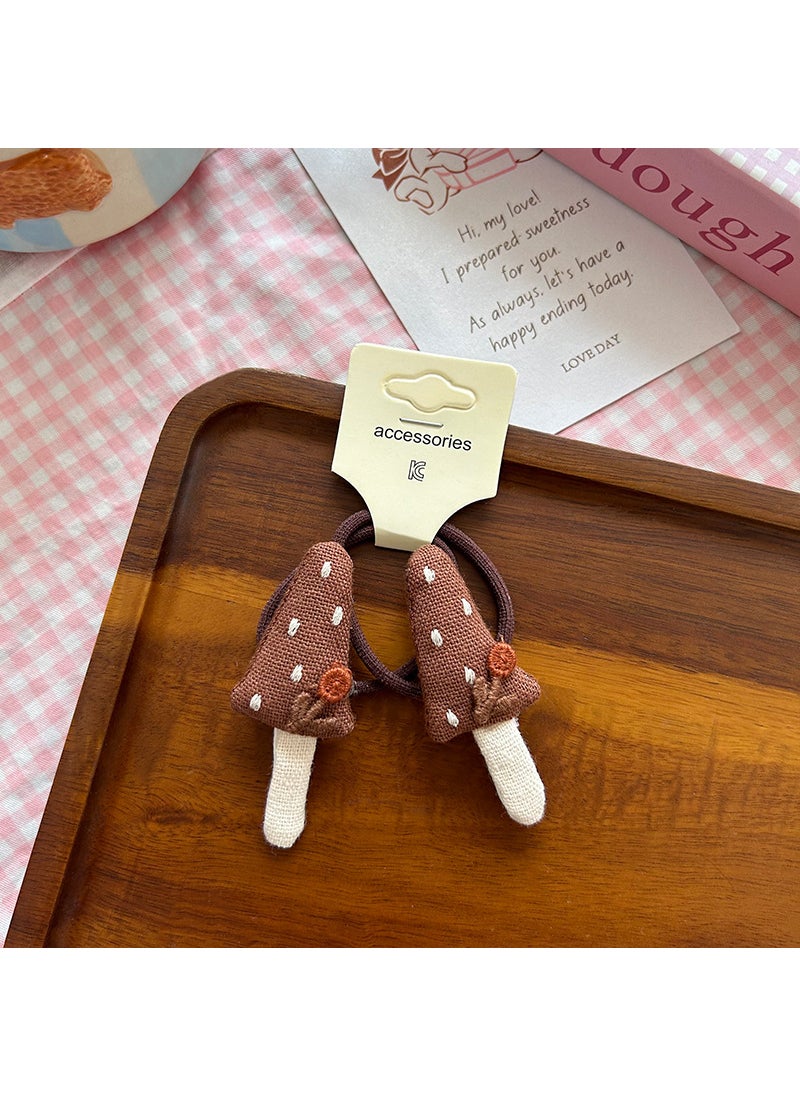 Generic Korean Style Cotton Ribbit Hair Accessories New Arrival Early Autumn SweetBaby Headband Cute Mushroom Childrens Hair Ties 【2】brown mushroom hair tie 