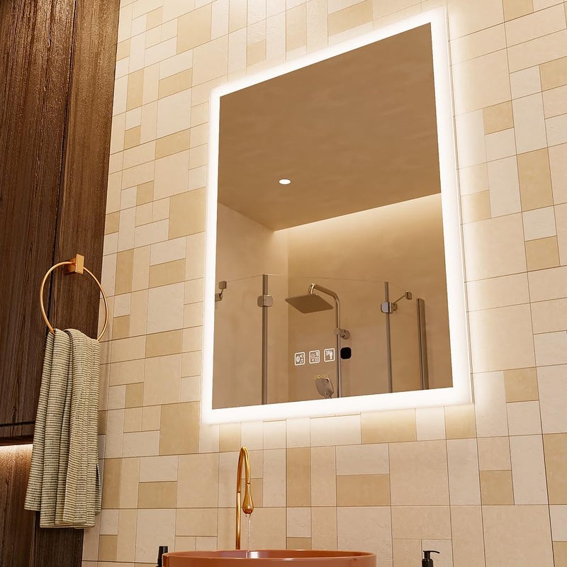 24 x 32 inch LED Bathroom Mirror with Bluetooth Speaker Induction Switch Light Smart Vanity Mirror Wall Mounted IP44 Waterproof Anti Fog Vertical Horizontal