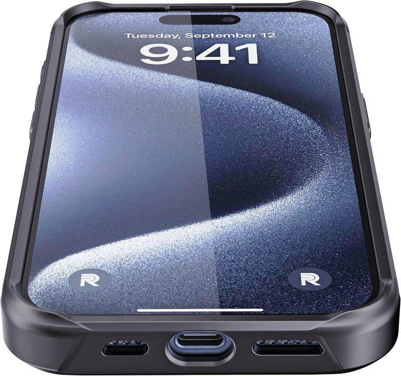 ريبل علبة لهاتف iPhone 15 Pro [الجيل الخامس - ألياف الأراميد] متوافقة بقوة مع MagSafe، جوانب مانعة للانزلاق، زوايا مقاومة للصدمات، عدسة وأزرار معدنية، تصميم حماية مطور، هاتف 6.1 بوصة 2023 (أسود) - Image 3