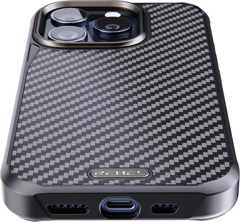 ريبل علبة لهاتف iPhone 15 Pro [الجيل الخامس - ألياف الأراميد] متوافقة بقوة مع MagSafe، جوانب مانعة للانزلاق، زوايا مقاومة للصدمات، عدسة وأزرار معدنية، تصميم حماية مطور، هاتف 6.1 بوصة 2023 (أسود) - Image 4