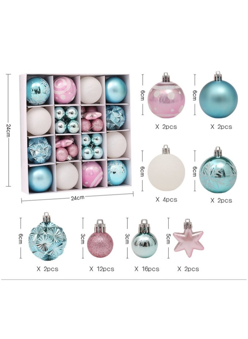 42 قطعة من زينة كرات شجرة الكريسماس، زينة معلقة لزينة شجرة الكريسماس لحفلات المنزل والعطلات وحفلات الزفاف (أزرق/وردي/أبيض) - Image 2