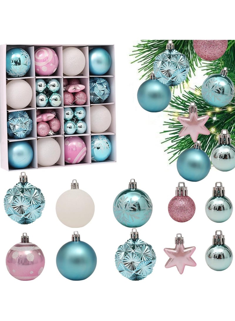 42 قطعة من زينة كرات شجرة الكريسماس، زينة معلقة لزينة شجرة الكريسماس لحفلات المنزل والعطلات وحفلات الزفاف (أزرق/وردي/أبيض) - Image 1