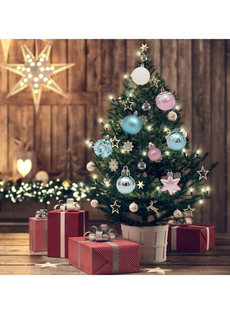 42 قطعة من زينة كرات شجرة الكريسماس، زينة معلقة لزينة شجرة الكريسماس لحفلات المنزل والعطلات وحفلات الزفاف (أزرق/وردي/أبيض) - Image 4