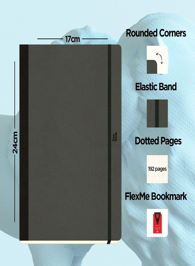 flexbook Adventure Notebook Dotted Off-Black | Large | 17x24cm | 192 pages | 85gsm Fabriano Ivory Paper | Fine Textured Cover | Elastic Band Closure | Bookmark included | Inner paper pocket - Image 2