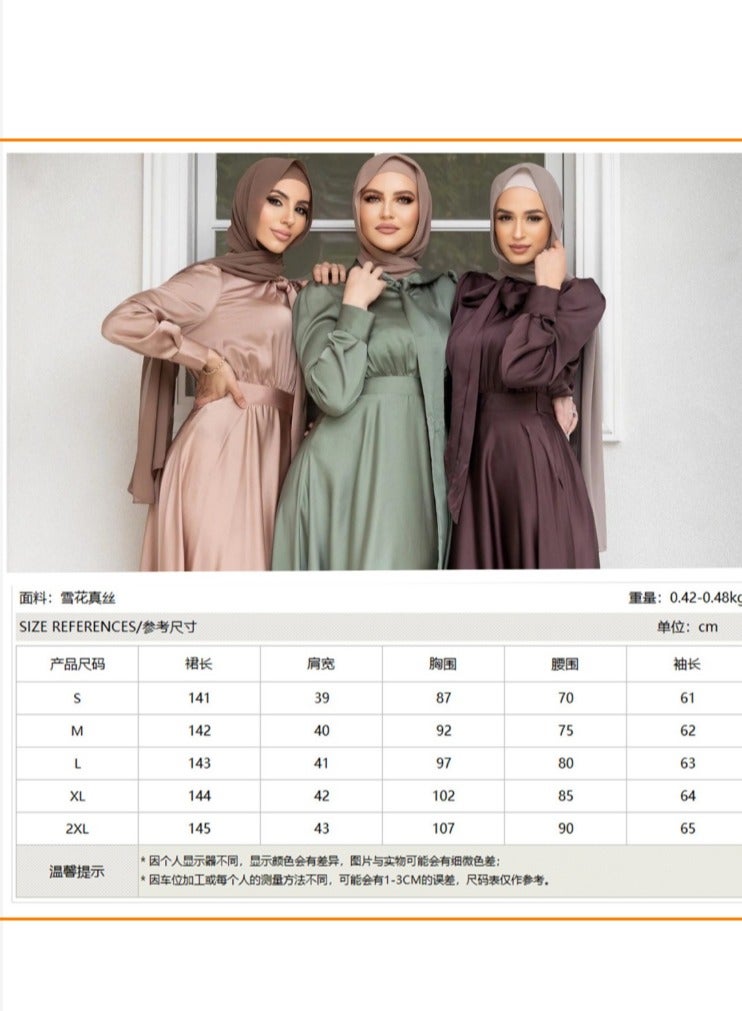 Elegant Muslim Satin Maxi Dress – Modest Fashion with Flared Hem, Available in Three Colors and Multiple Sizes  - Image 3
