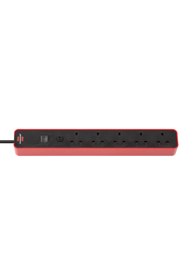 Brennenstuhl - Brennenstuhl Ecolor 5-way extension lead red/black (Power Strip 5-way with 1,5 m cable, safety fuse button and On/Off switch, 90° angle of sockets) - Image 1