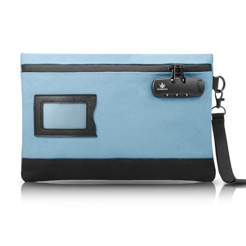 KOSMCCO Money Bag with Lock, 11.8 x 7.9 Inches Durable Canvas Cash Pouch Bank Bag for Cash, Passports, Notary Supplies, Medicine, Valuable Storage, Light Blue - Image 1