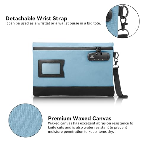 KOSMCCO Money Bag with Lock, 11.8 x 7.9 Inches Durable Canvas Cash Pouch Bank Bag for Cash, Passports, Notary Supplies, Medicine, Valuable Storage, Light Blue - Image 3