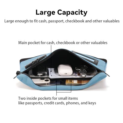 KOSMCCO Money Bag with Lock, 11.8 x 7.9 Inches Durable Canvas Cash Pouch Bank Bag for Cash, Passports, Notary Supplies, Medicine, Valuable Storage, Light Blue - Image 4