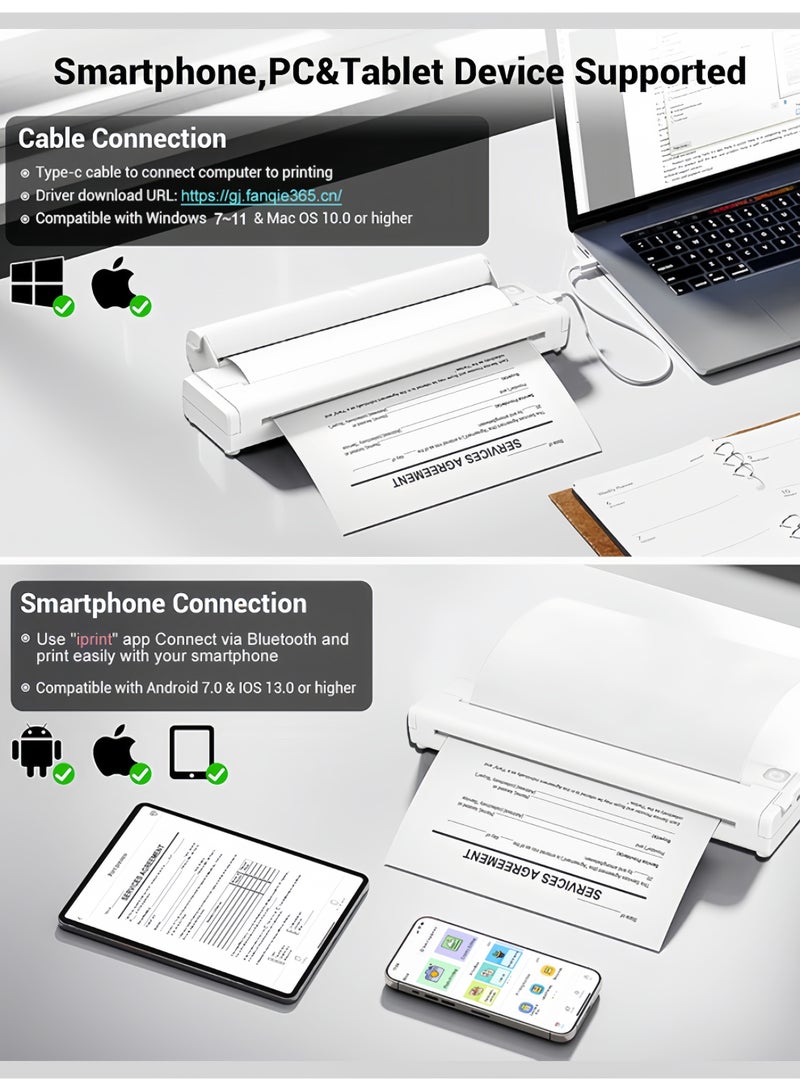 Portable Printers Wireless Bluetooth for Travel,X9 Inkless Thermal Printer Support A4 thermal Paper,Bluetooth Mobile Printer Compatible with iOS, Android Phone & Laptop, Inkless Mobile Travel Printers for Car School Office, Mini Bluetooth Printer for Android for iOS Phone  - Image 3