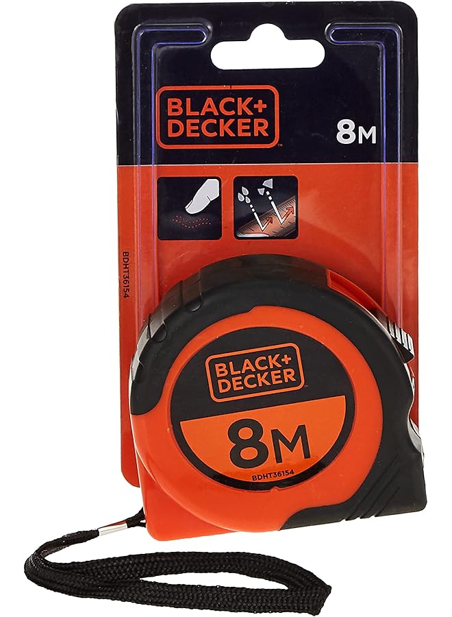 BLACK+DECKER 8X25Mm Bimaterial Short Measuring Tape Orange Black Bdht36154 2 Years Warranty  - Image 1