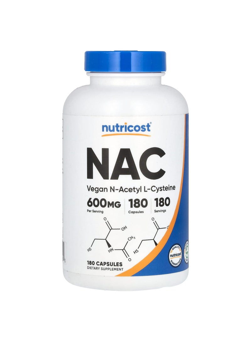 NAC, Vegan N-Acetyl L-Cysteine, 600 mg, 180 Capsules