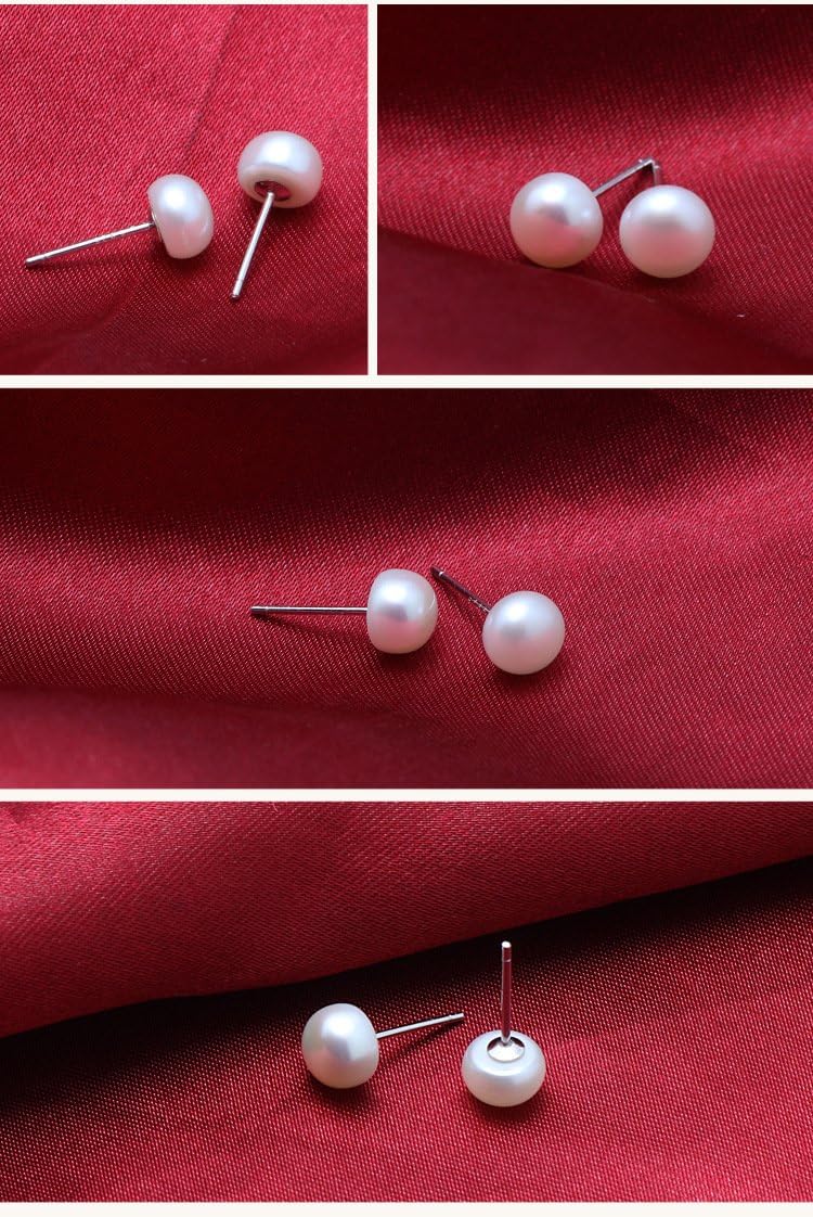 Alyc Pearl Earrings Freshwater Pearl White Button Stud Earrings with 925 Sterling Silver for Women - Image 3