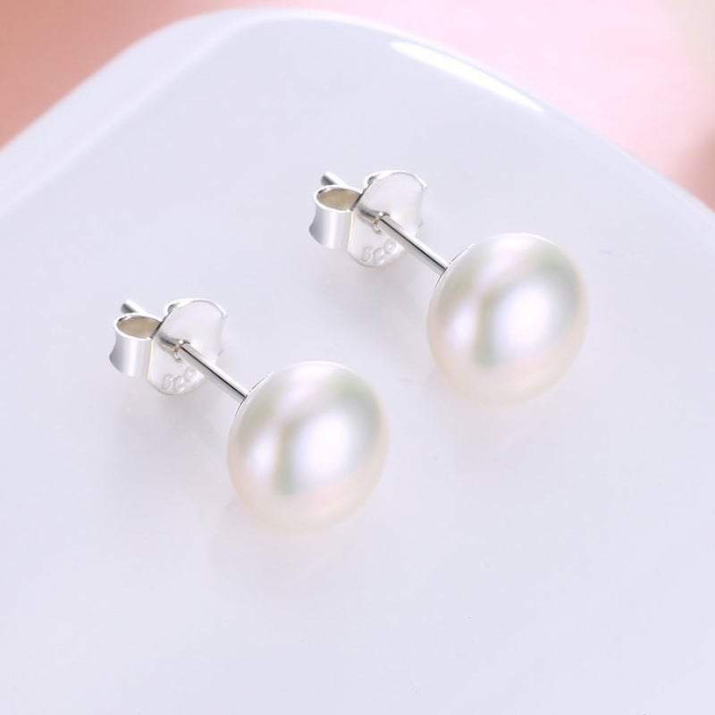 Alyc Pearl Earrings Freshwater Pearl White Button Stud Earrings with 925 Sterling Silver for Women - Image 4